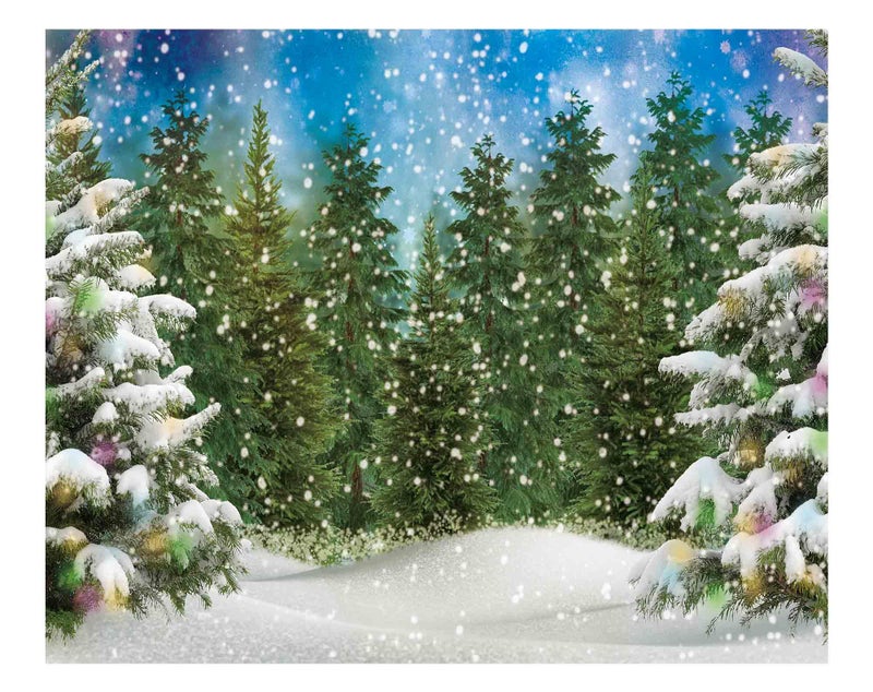 Funnytree 10x8FT Winter Forest Landscape Photography Backdrop Snowy Christmas Pine Tree Background Natural Scene Xmas Party Wall Decoration Supplies Photo Booth - Image 1